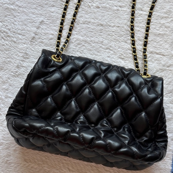 Quilted Black Shoulder Bag with Chain Strap - Picture 10 of 10